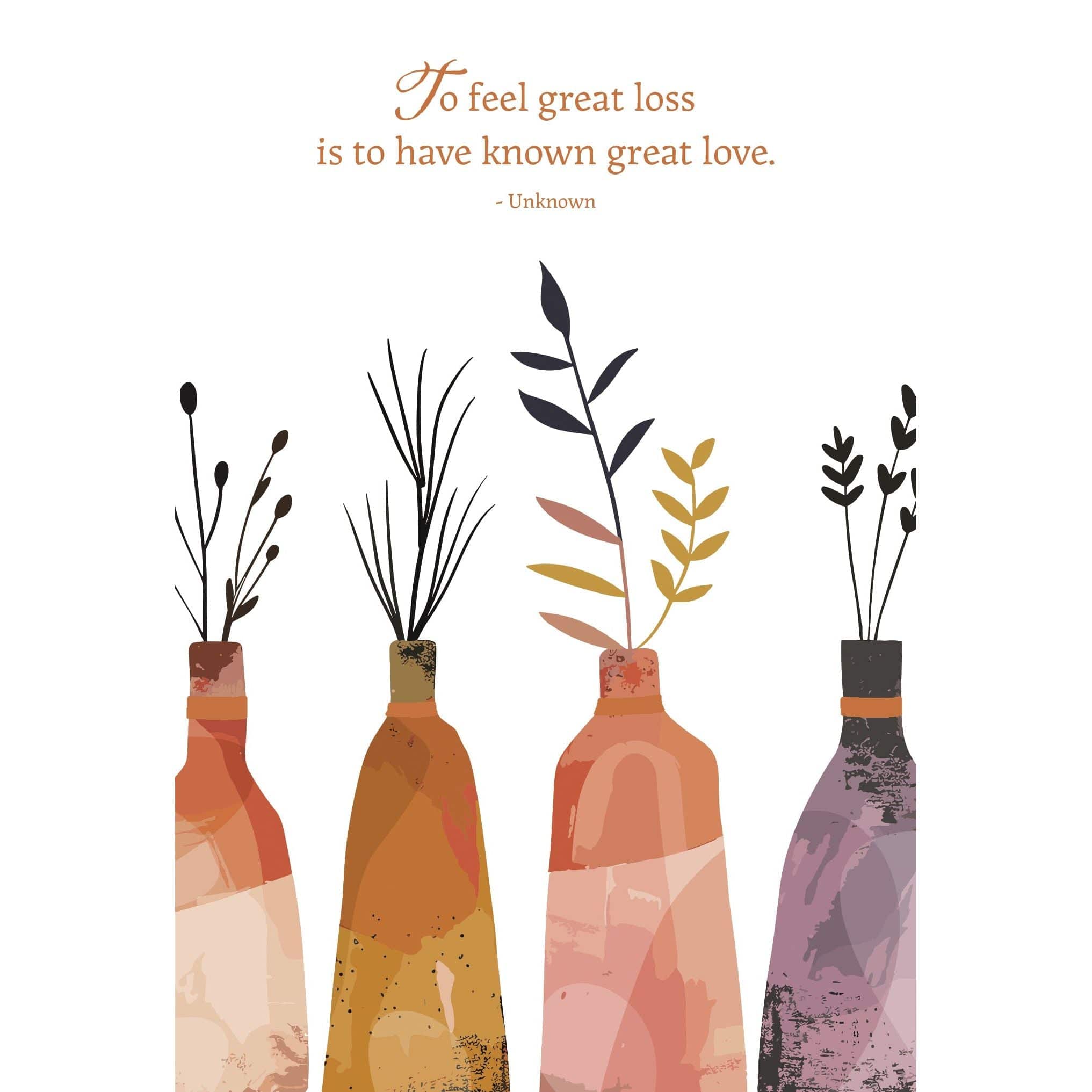 Pictura Four Vases Sympathy Card for partner, featuring elegant floral design on a white background, suitable for heartfelt messages.